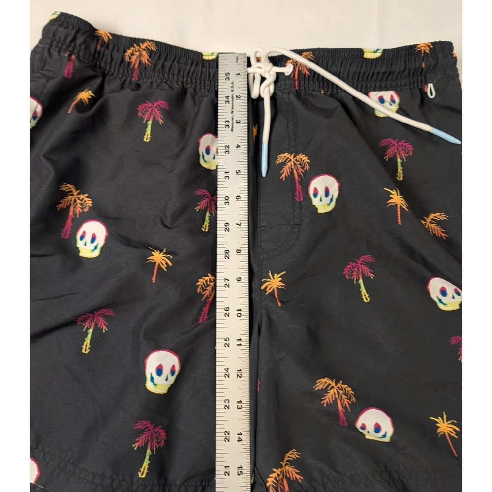 American Eagle Mens Swim Trunks Skull Palm Tree Graphic Print Board Shorts Black - Picture 9 of 12